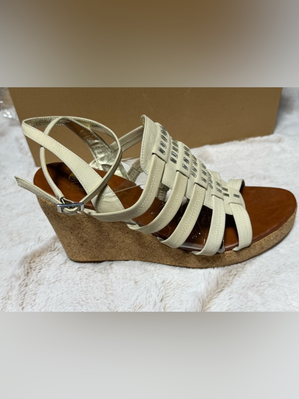 Women’s Matt Bernson Special Project Bejeweled Strappy Wedge Sandals in Nude 11W - Picture 2 of 9